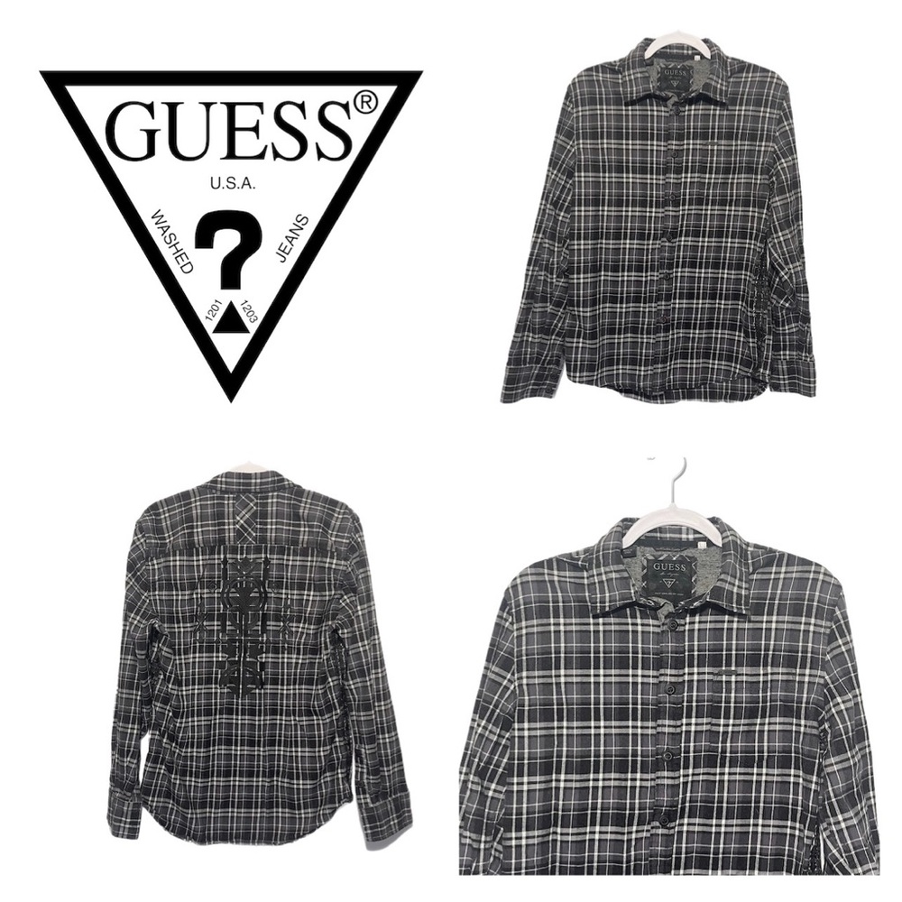 Guess Forrester Embroidered Plaid Flannel Shirt - Like New Condition - Picture 1 of 10